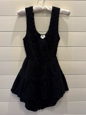Le Lis Black Textured Sleeveless Romper with Scoop Neck